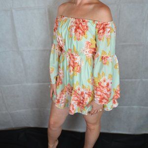 Floral Off-Shoulder Flare Sleeve Romper